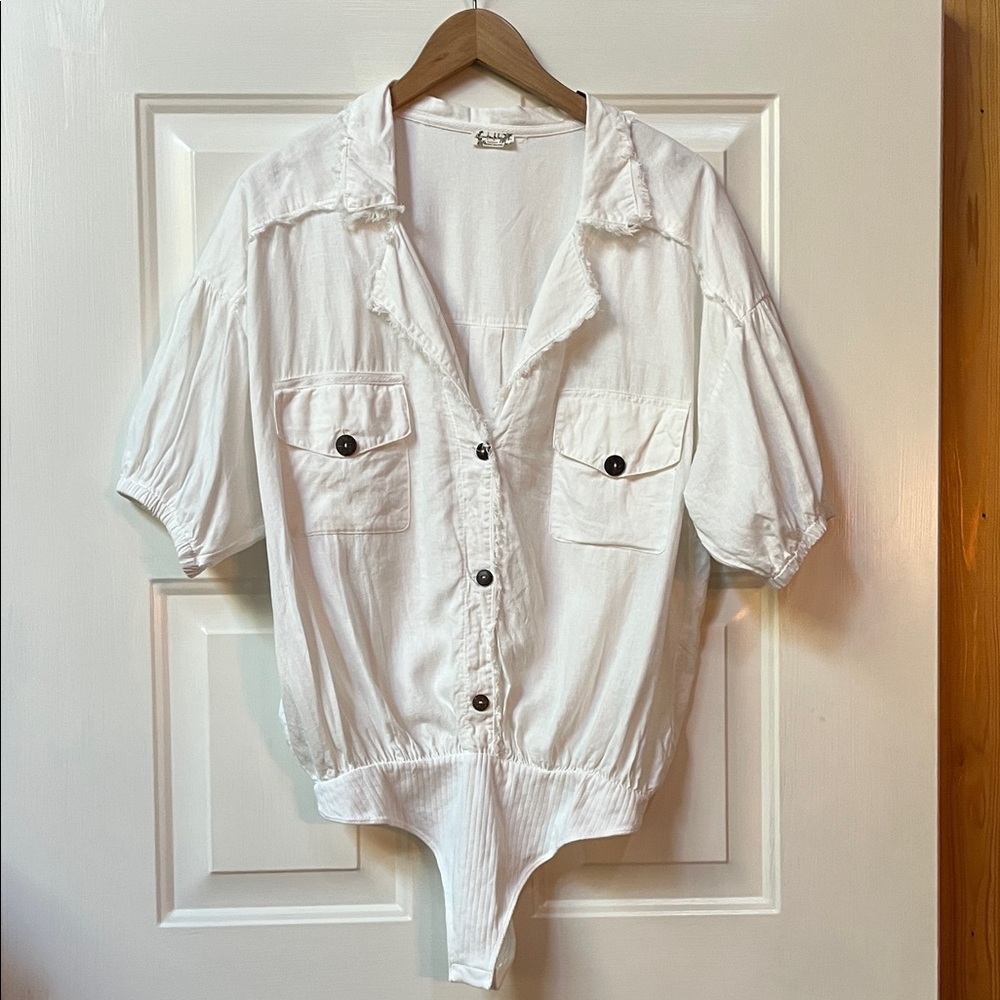 Free People White Button-Up Bodysuit